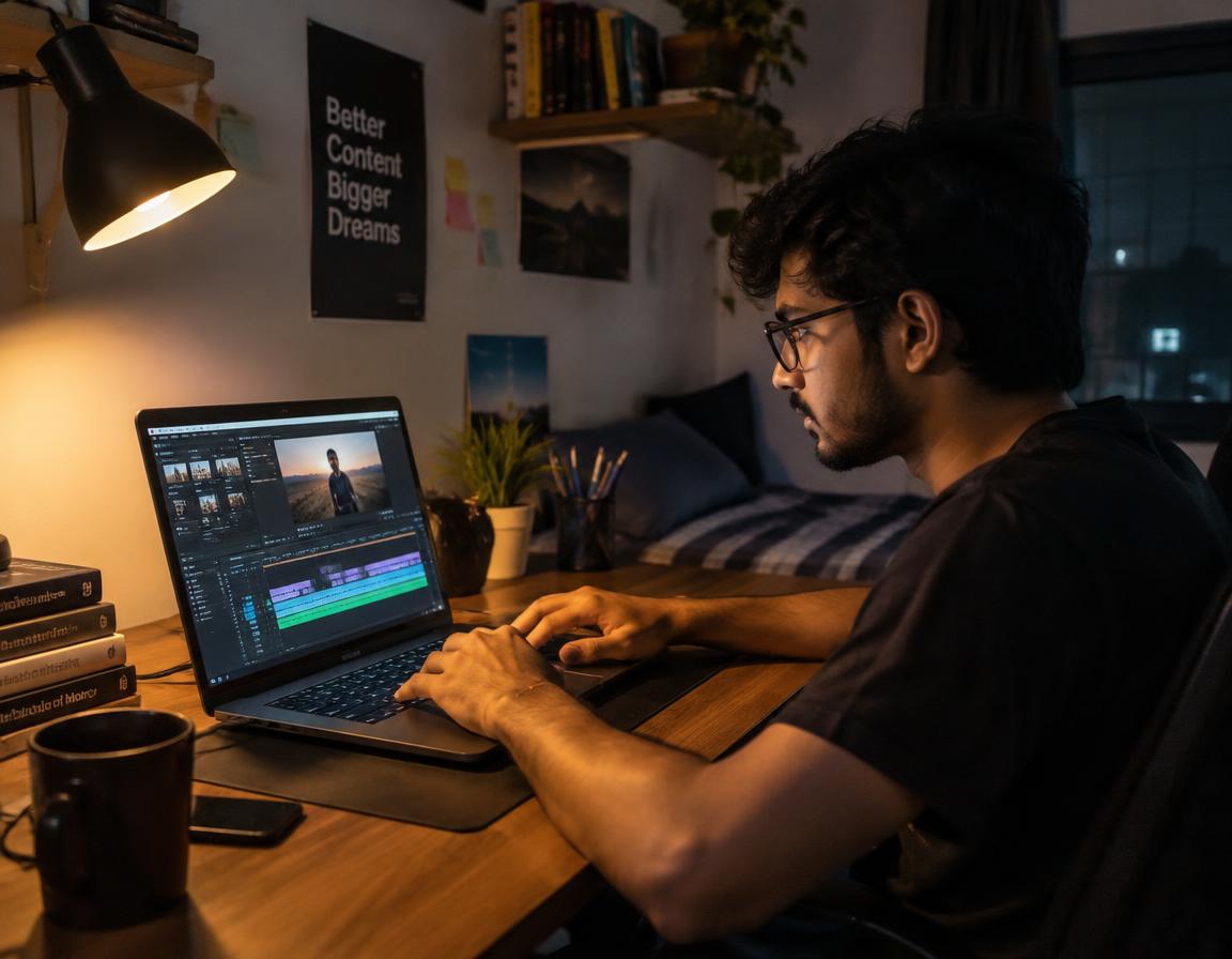 Creator editing late at night