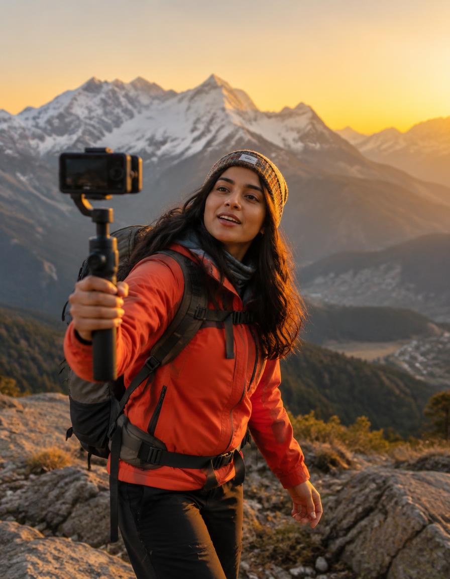 Travel creator filming in the mountains